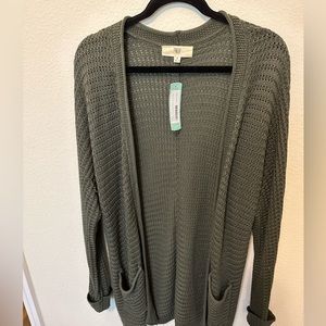 Pinque from Stitch Fix olive colored cardigan